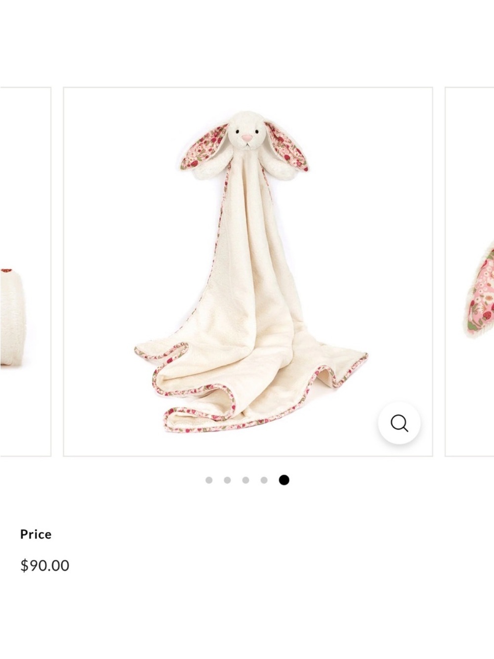 Jellycat Cream Bunny Lovey with Pink Floral Trim